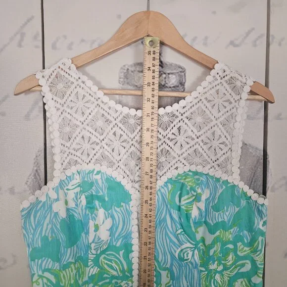 NWT Lilly Pulitzer Sofia Shift Dress Size 10 Lagoon Green Wave Rider Lace - Picture 9 of 9